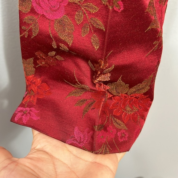 MARINA RINALDI Floral Metallic Jacquard wool acetate Pants in Burgundy waist 30 - Picture 5 of 16